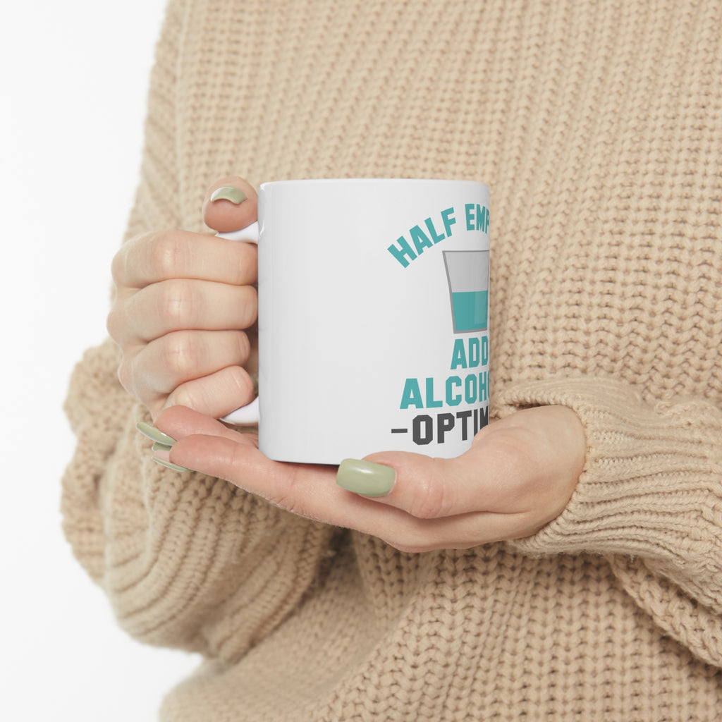 Glossy White Coffee / Tea Mug - Half Empty? Add Alcohol. -Optimist, view 10