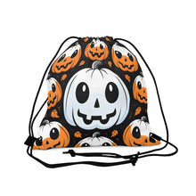 DistinctInk Drawstring Bag / Backpack with Ghost Skeleton Cartoon Pumpkin Design for Halloween