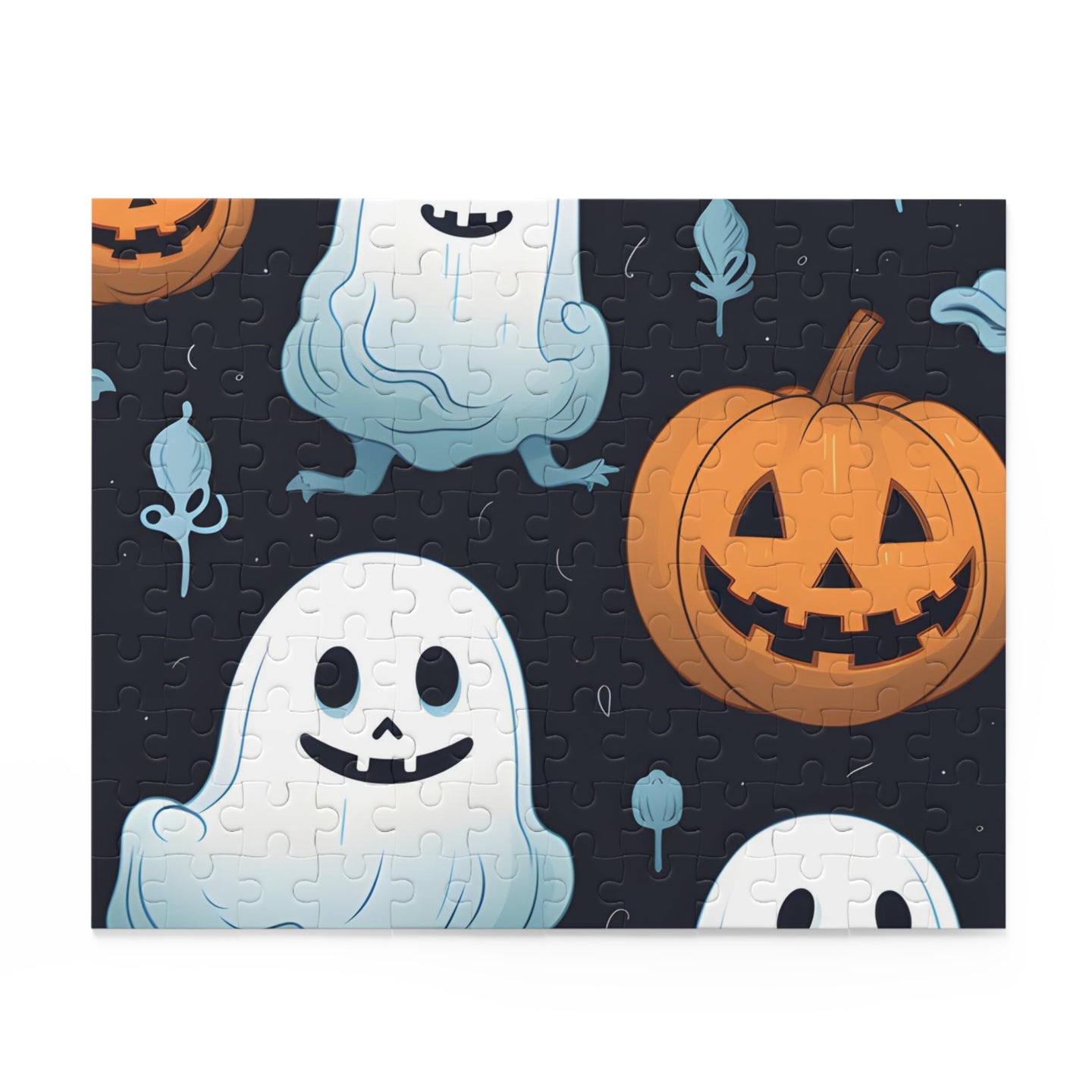 DistinctInk Jigsaw Puzzle with Ghastly Skeleton Pumpkin Patch Design for Halloween