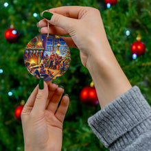 DistinctInk Hanging Ceramic Christmas Tree Ornament Charm with Gold String - Great Gift/Present - 2 3/4 inch Diameter - Home for the Holidays