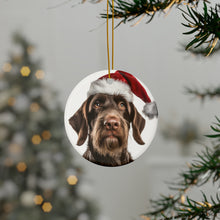 DistinctInk Hanging Ceramic Christmas Tree Ornament with Gold String - Great Gift/Present - 2 3/4 inch Diameter - German Wirehaired Pointer Design