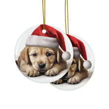 DistinctInk Hanging Ceramic Christmas Tree Ornament with Gold String - Great Gift/Present - 2 3/4 inch Diameter - Pulik Puppy Design