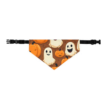 DistinctInk Adjustable Pet Banana Collar with "Boo-ttifull Skeleton Cartoon Pattern Pumpkin" Design for Halloween