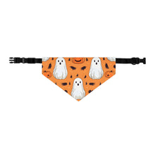 DistinctInk Adjustable Pet Banana Collar with Ghost Skeleton Cartoon Pumpkin Design for Halloween