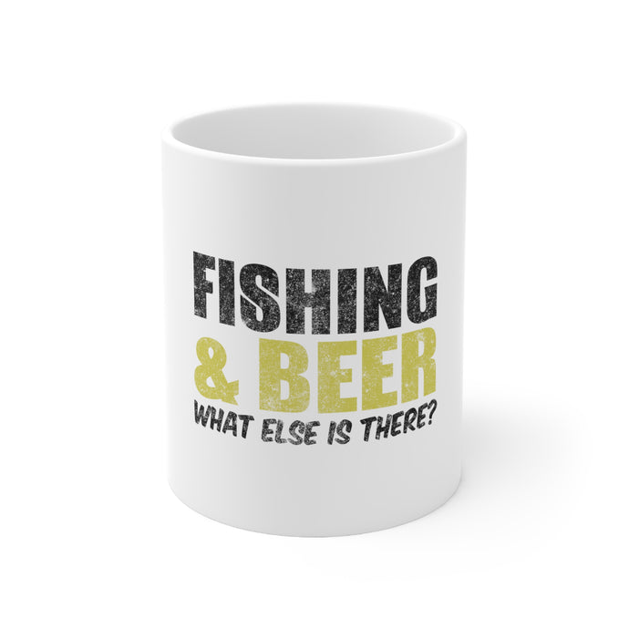 DistinctInk Glossy White Coffee / Tea Mug - Fishing & Beer. What Else is There?