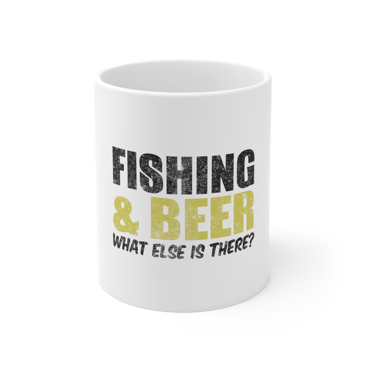 DistinctInk Glossy White Coffee / Tea Mug - Fishing & Beer. What Else is There?