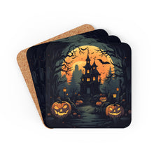 DistinctInk (Set of 4) Corkwood Coasters with Spooky Trick or Treating Design for Halloween