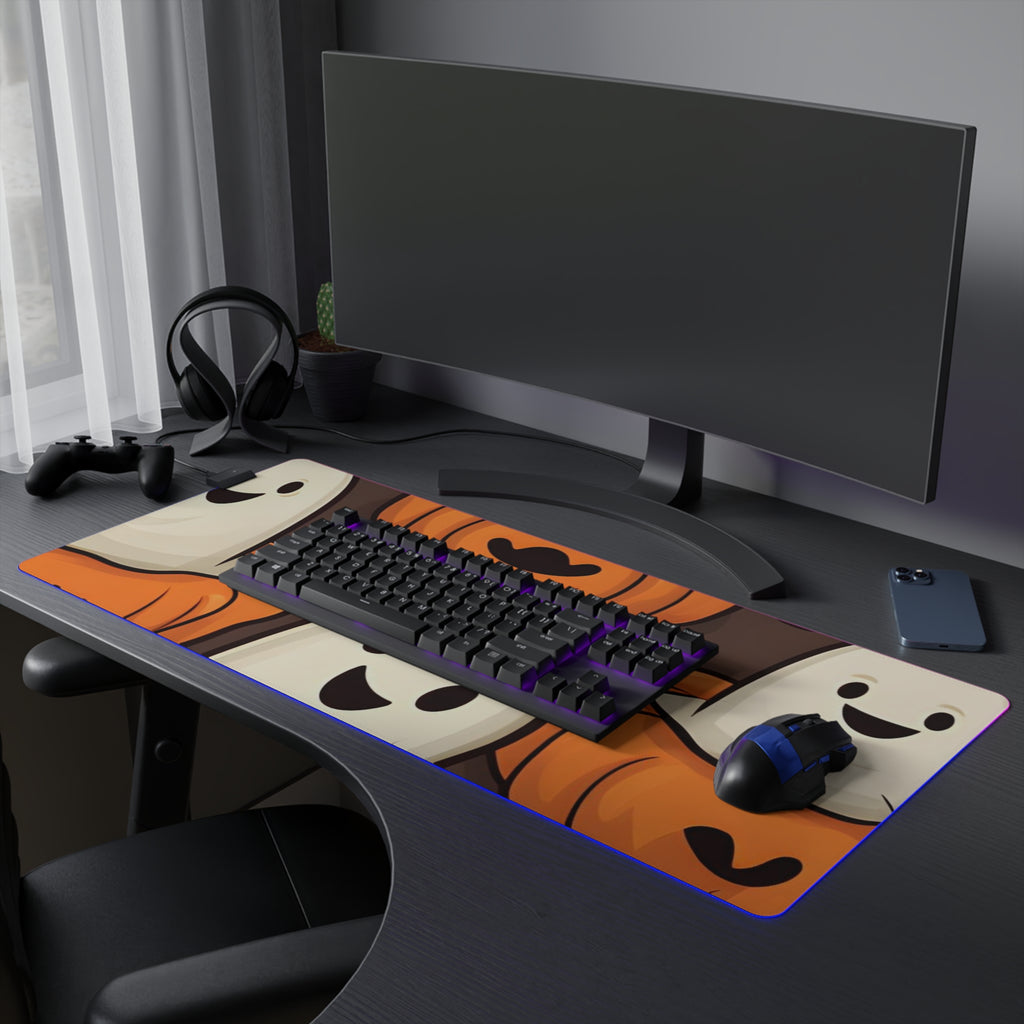 LED Gaming Mouse Pad with Haunted Skeleton Pumpkin Patch Design for Halloween, view 27