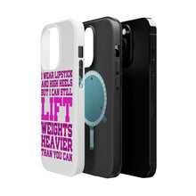 DistinctInk ToughCase for Apple iPhone, Compatible with MagSafe Charging - Lipstick & High Heels Can Life Weights Heavier