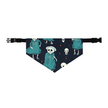 DistinctInk Adjustable Pet Banana Collar with Haunted Skeleton Crew Design for Halloween