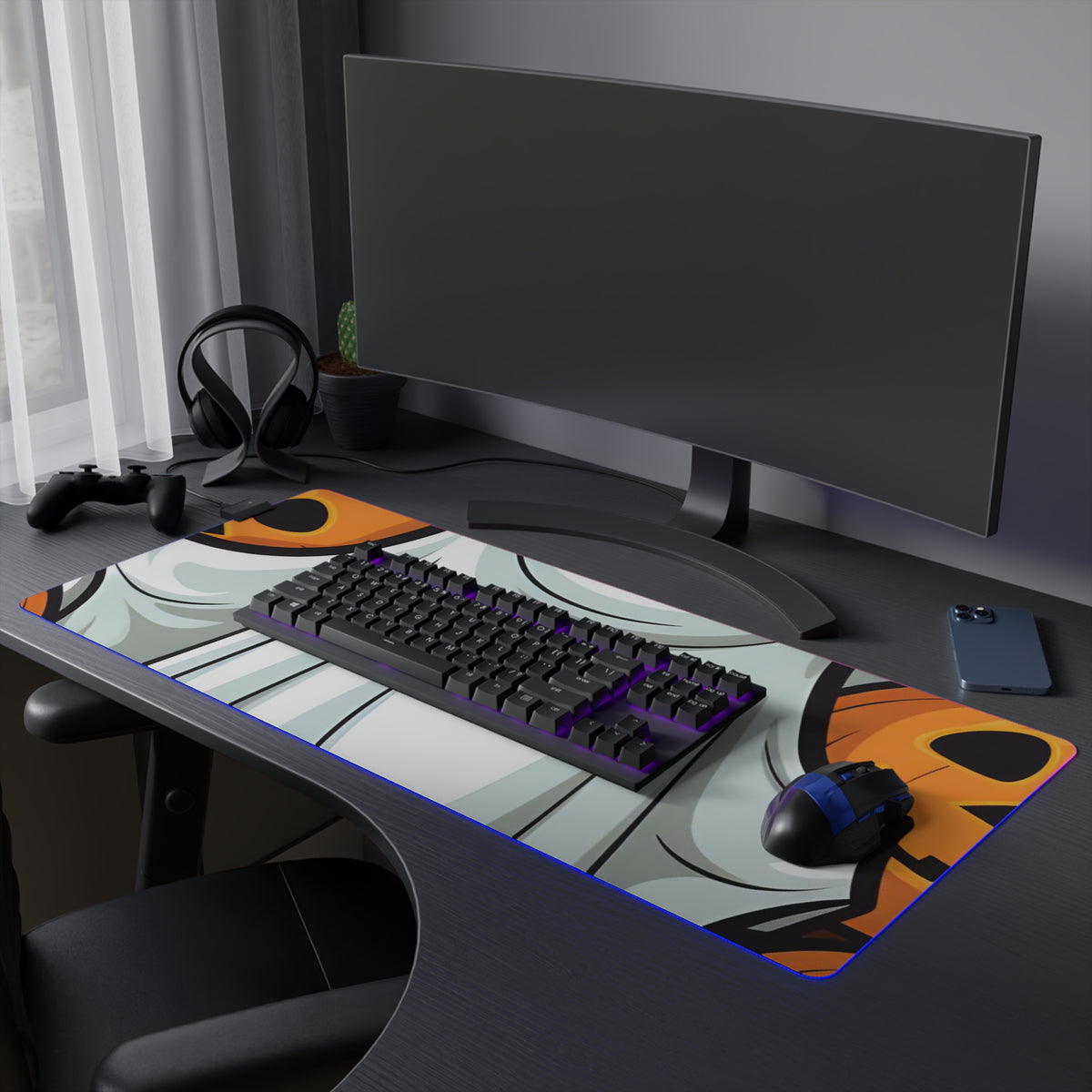 LED Gaming Mouse Pad with "Spooky Skeleton Pumpkins" Design for Halloween, view 27