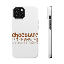 DistinctInk ToughCase for Apple iPhone, Compatible with MagSafe Charging - Chocolate is the Answer Who Cares Question