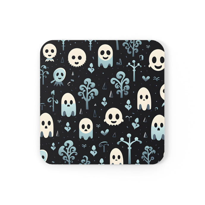 DistinctInk (Set of 4) Corkwood Coasters with Ghastly Skeletal ShadowsDesign for Halloween