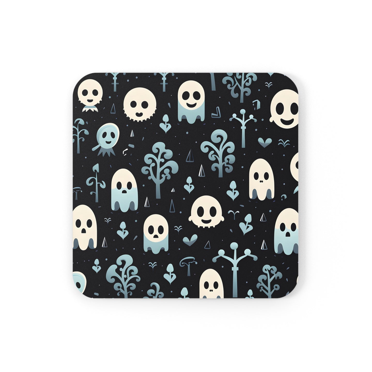 DistinctInk (Set of 4) Corkwood Coasters with Ghastly Skeletal ShadowsDesign for Halloween