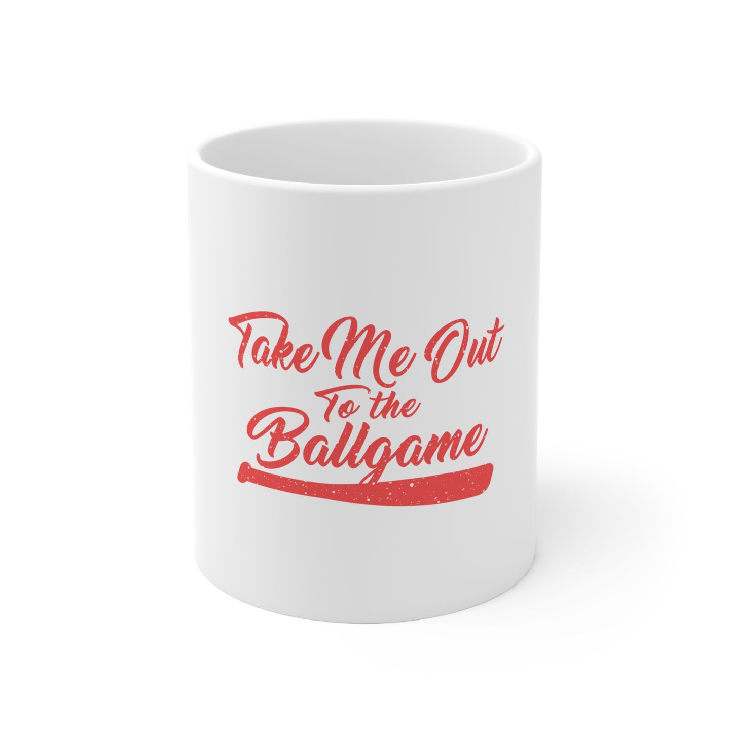 DistinctInk Glossy White Coffee / Tea Mug - Take Me Out to the Ballgame Baseball