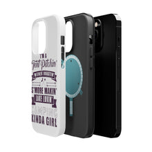 DistinctInk ToughCase for Apple iPhone, Compatible with MagSafe Charging - Tent Pitchin Weiner Roastin S'More Camping Girl