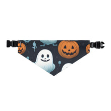 DistinctInk Adjustable Pet Banana Collar with Ghastly Skeleton Pumpkin Patch Design for Halloween