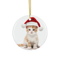 Hanging Ceramic Christmas Tree Ornament with Gold String - Japanese Bobtail Kitten Design