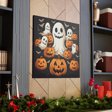 DistinctInk Canvas Wall Art with Haunted Skeleton Jack-O-Lantern for Halloween