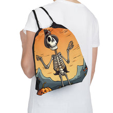 DistinctInk Drawstring Bag / Backpack with Skelefun Halloween Design for Halloween