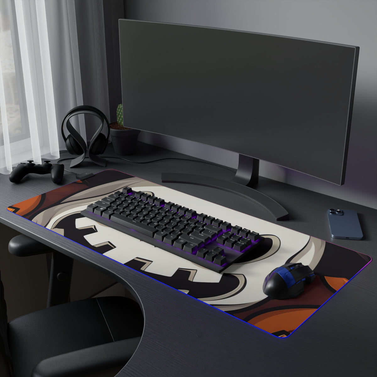 LED Gaming Mouse Pad with Spooky Skeleton Pumpkin Patch Design for Halloween, view 27