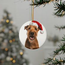 DistinctInk Hanging Ceramic Christmas Tree Ornament with Gold String - Great Gift/Present - 2 3/4 inch Diameter - Irish Terrier Design