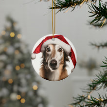 DistinctInk Hanging Ceramic Christmas Tree Ornament with Gold String - Great Gift/Present - 2 3/4 inch Diameter - Borzoi Design