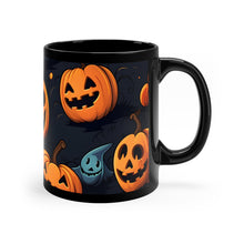 DistinctInk Black Coffee Mug - Nightly Fright of Bats and Ghouls for Halloween