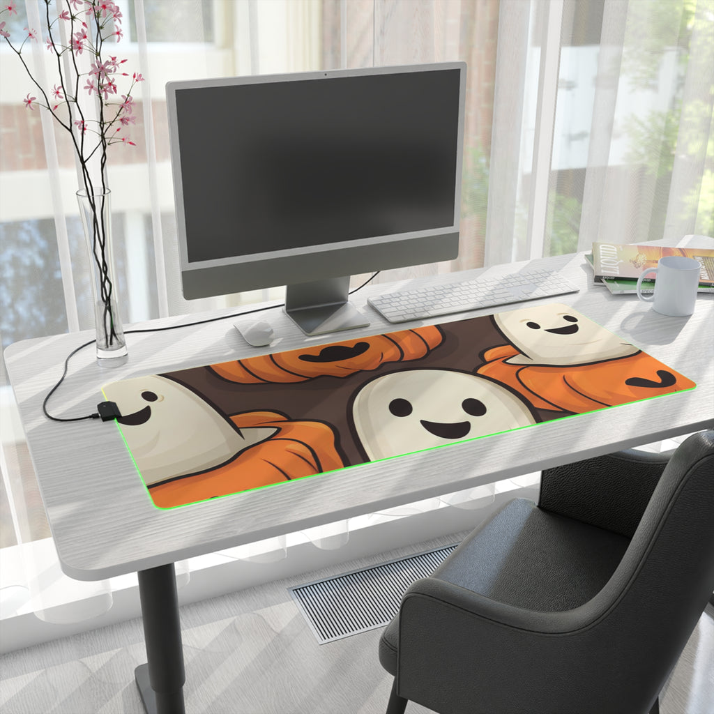 LED Gaming Mouse Pad with Haunted Skeleton Pumpkin Patch Design for Halloween, view 28
