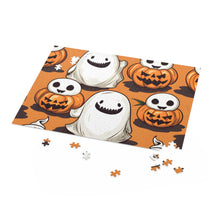 DistinctInk Jigsaw Puzzle with Skeletal Ghost in a Pumpkin Design for Halloween