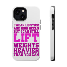 DistinctInk ToughCase for Apple iPhone, Compatible with MagSafe Charging - Lipstick & High Heels Can Life Weights Heavier