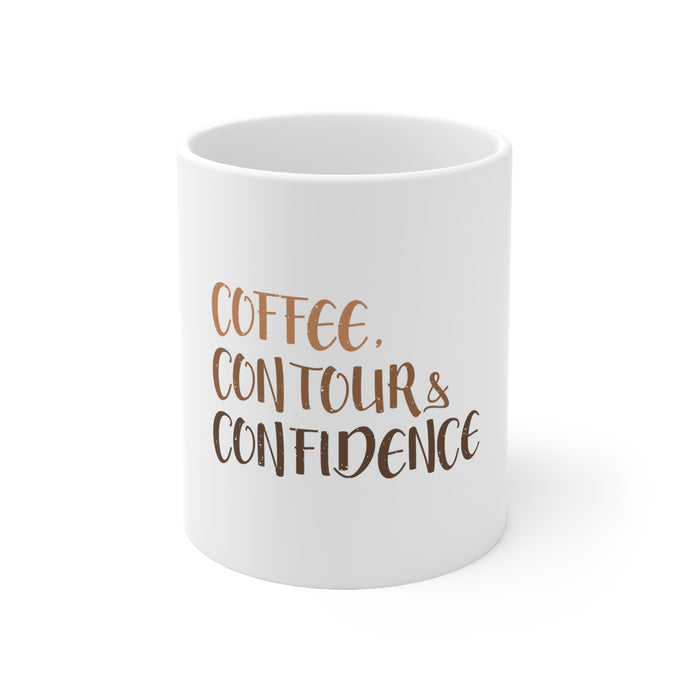 DistinctInk Glossy White Coffee / Tea Mug - Coffee Contour & Confidence