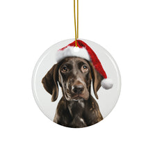 DistinctInk Hanging Ceramic Christmas Tree Ornament with Gold String - Great Gift/Present - 2 3/4 inch Diameter - Plott Hound Puppy Design