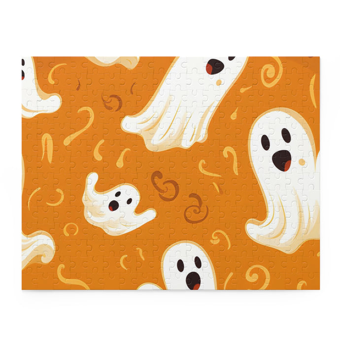 DistinctInk Jigsaw Puzzle with Ghost Skeleton Pumpkin Pattern Design for Halloween
