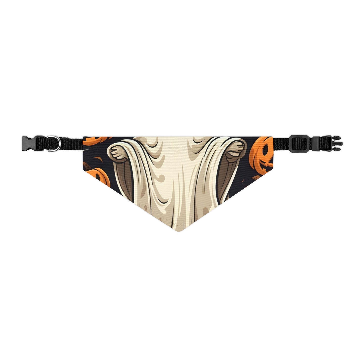 DistinctInk Adjustable Pet Banana Collar with Ghastly Skeletal Pumpkin Patch Design for Halloween
