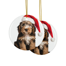 DistinctInk Hanging Ceramic Christmas Tree Ornament with Gold String - Great Gift/Present - 2 3/4 inch Diameter - Otterhound Puppy Design