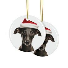 DistinctInk Hanging Ceramic Christmas Tree Ornament with Gold String - Great Gift/Present - 2 3/4 inch Diameter - Italian Greyhound Puppy Design