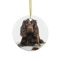 Hanging Ceramic Christmas Tree Ornament with Gold String - Field Spaniel Design