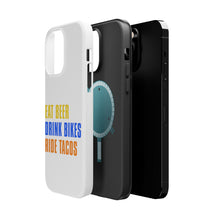 DistinctInk ToughCase for Apple iPhone, Compatible with MagSafe Charging - Eat Beer Drink Bikes Ride Tacos