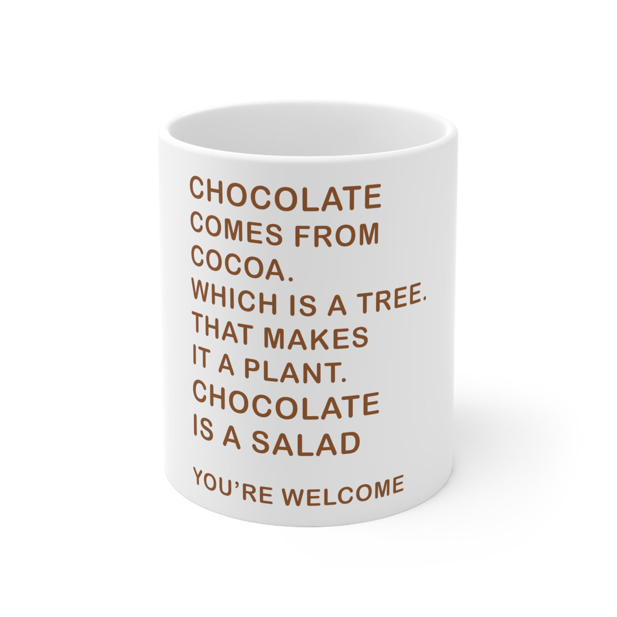 Glossy White Coffee / Tea Mug - Chocolate Comes From Cocoa Is A Salad