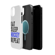 DistinctInk ToughCase for Apple iPhone, Compatible with MagSafe Charging - Eat Sleep Hockey Repeat