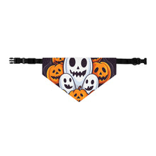 DistinctInk Adjustable Pet Banana Collar with Skele-Pumpkin Ghost Pattern Design for Halloween
