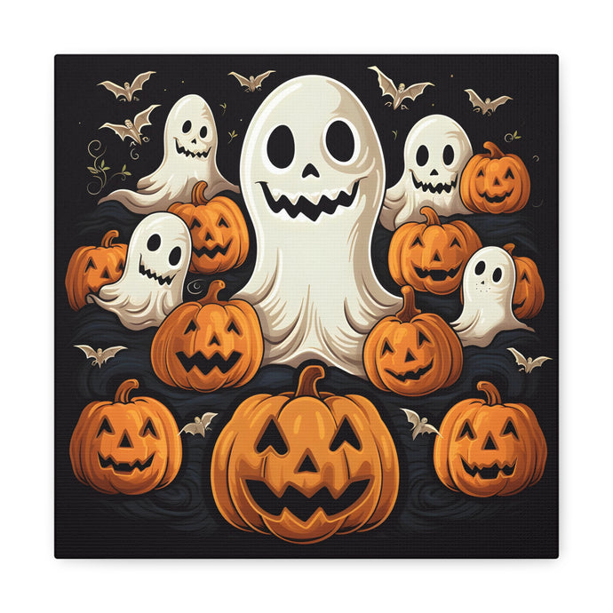 DistinctInk Canvas Wall Art with Haunted Skeleton Jack-O-Lantern for Halloween