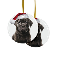 DistinctInk Hanging Ceramic Christmas Tree Ornament with Gold String - Great Gift/Present - 2 3/4 inch Diameter - Cane Corso Puppy Design