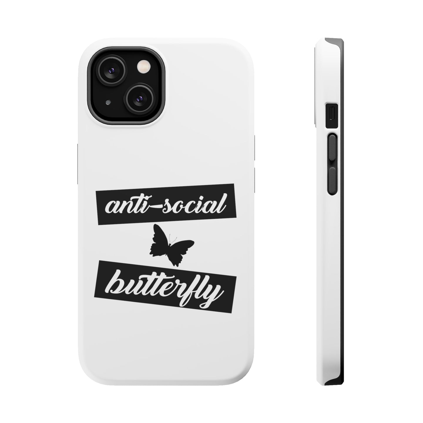 DistinctInk ToughCase for Apple iPhone, Compatible with MagSafe Charging - Anti-Social Butterfly