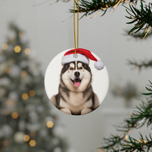 DistinctInk Hanging Ceramic Christmas Tree Ornament with Gold String - Great Gift/Present - 2 3/4 inch Diameter - Alaskan Malamute Design