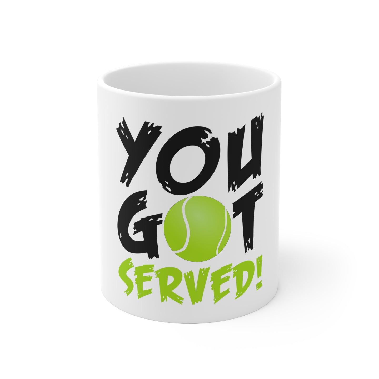 DistinctInk Glossy White Coffee / Tea Mug - You Got Served Tennis