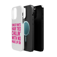 DistinctInk ToughCase for Apple iPhone, Compatible with MagSafe Charging - Sweat Pants Hair Tied Chillin' With No Make Up On
