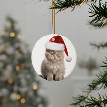 DistinctInk Hanging Ceramic Christmas Tree Ornament with Gold String - Great Gift/Present - 2 3/4 inch Diameter - Selkirk Rex Cat Design
