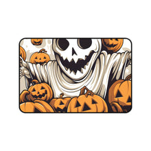 DistinctInk Desk Mat with Ghostly Skeleton and Pumpkins Design for Halloween